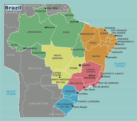brazil map with states and cities